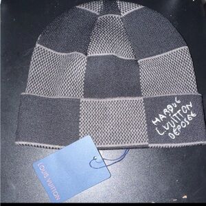 Louis Vuitton Black and Gray Checkered Beanie authentic